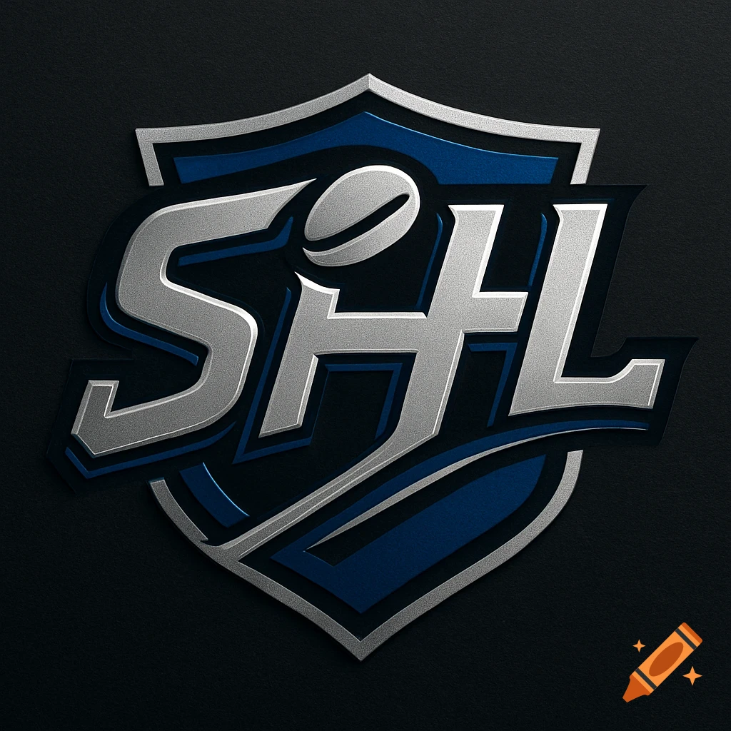 Silver and blue metallic shield logo with stylized SHL text and a football.