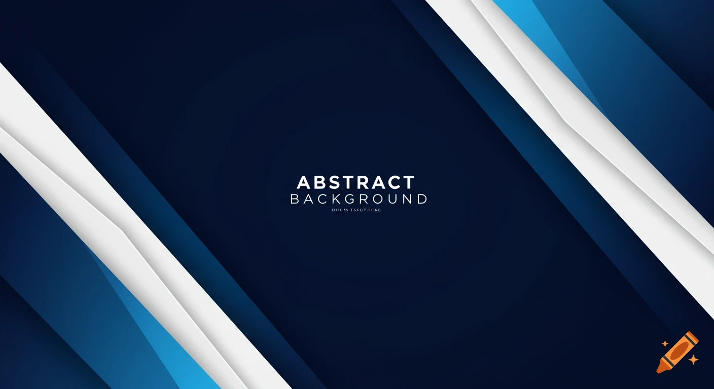 Dark blue abstract background with white and light blue diagonal geometric shapes and text.
