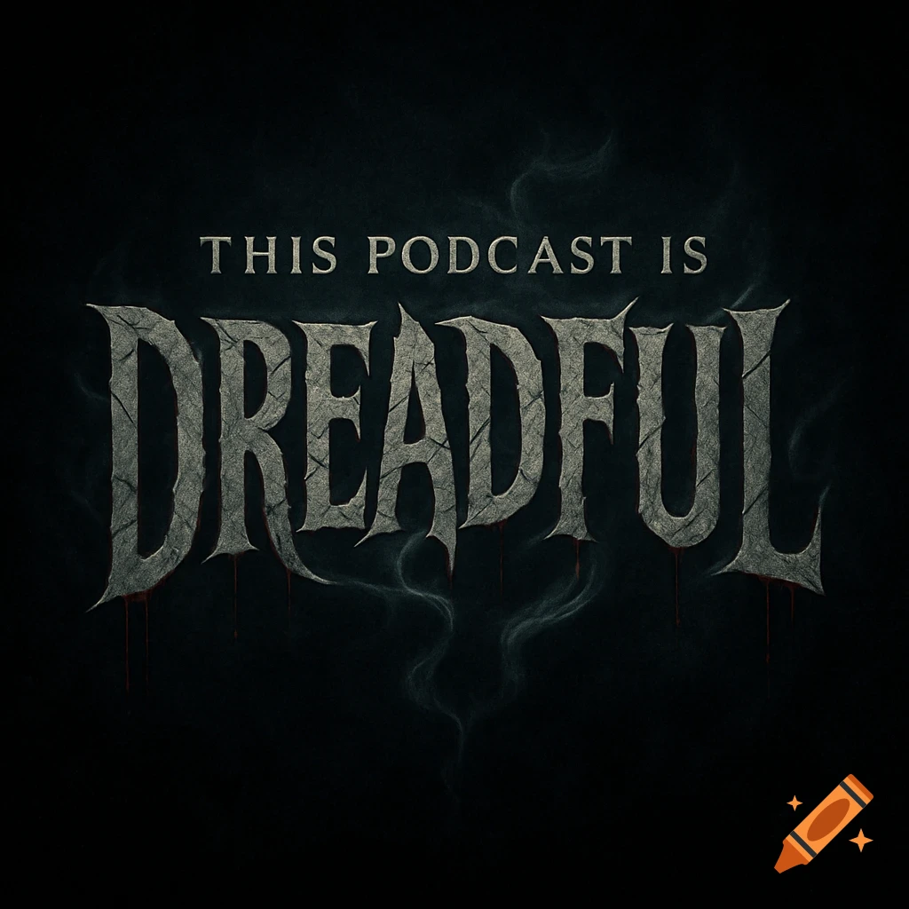 Logo for 'This Podcast Is Dreadful' with stylized, grunge-textured letters and blood-like drips on a dark background.