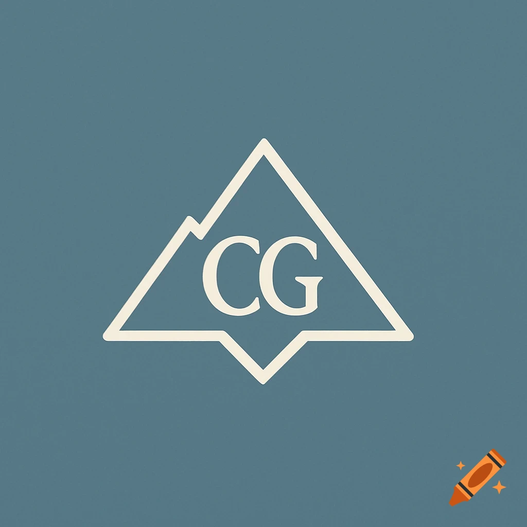 A minimalist logo featuring a light-colored outline of a mountain shape with the letters 'CG' inside, set against a solid blue background.