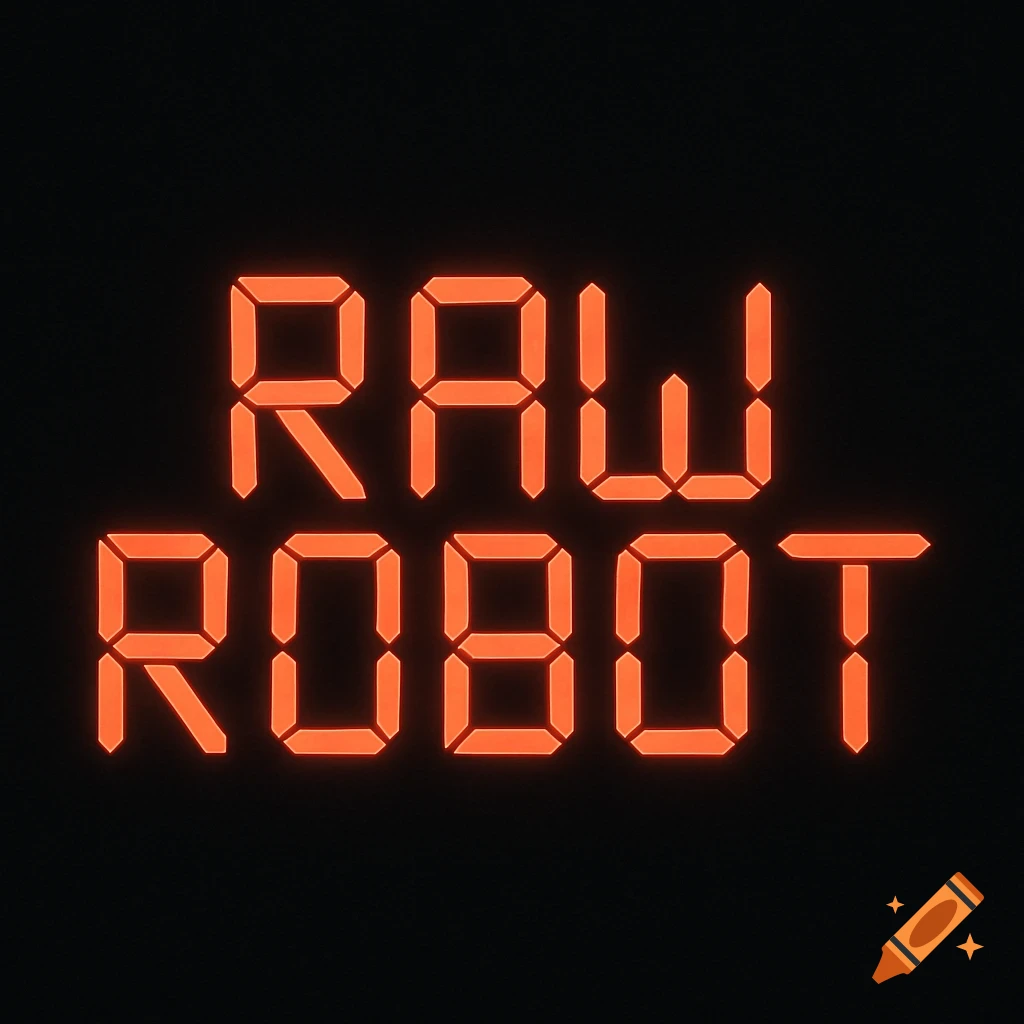 The words RAW ROBOT displayed in bright orange 7-segment LED style against a black background.