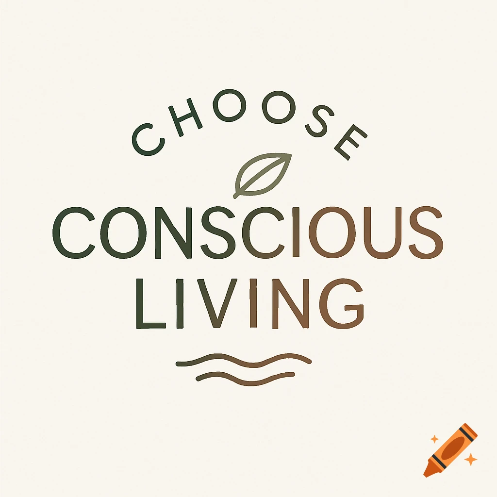 A logo featuring the words 'Choose Conscious Living' in green and brown text, with a leaf icon and wavy lines on a light background.
