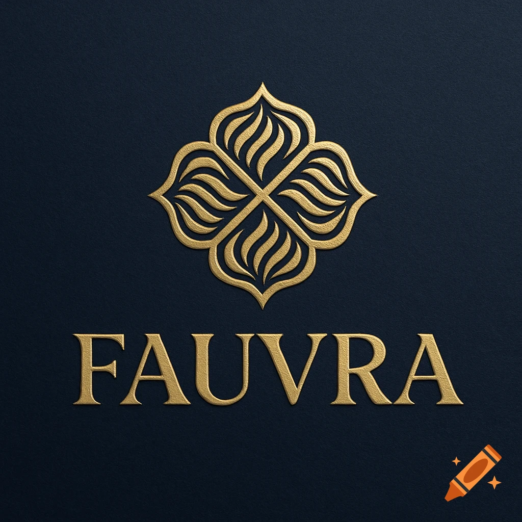 A gold embossed ornate logo with the text "FAUVRA" on a dark blue textured background.