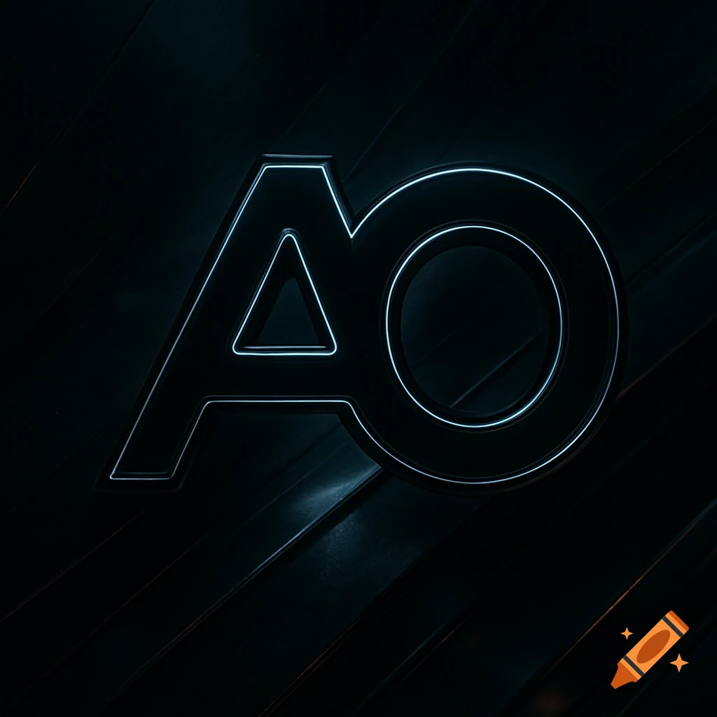 A futuristic, neon-outlined black logo displaying the letters 'AO' against a dark, textured background.