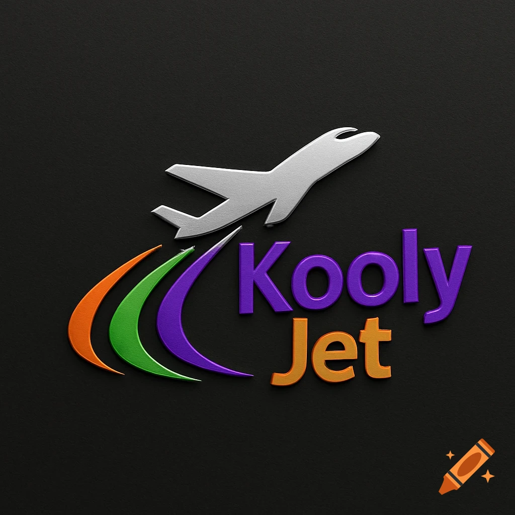 A silver airplane icon with orange, green, and purple swooshes trailing it. The word "Kooly" in purple and "Jet" in orange are beside the plane on a dark background.