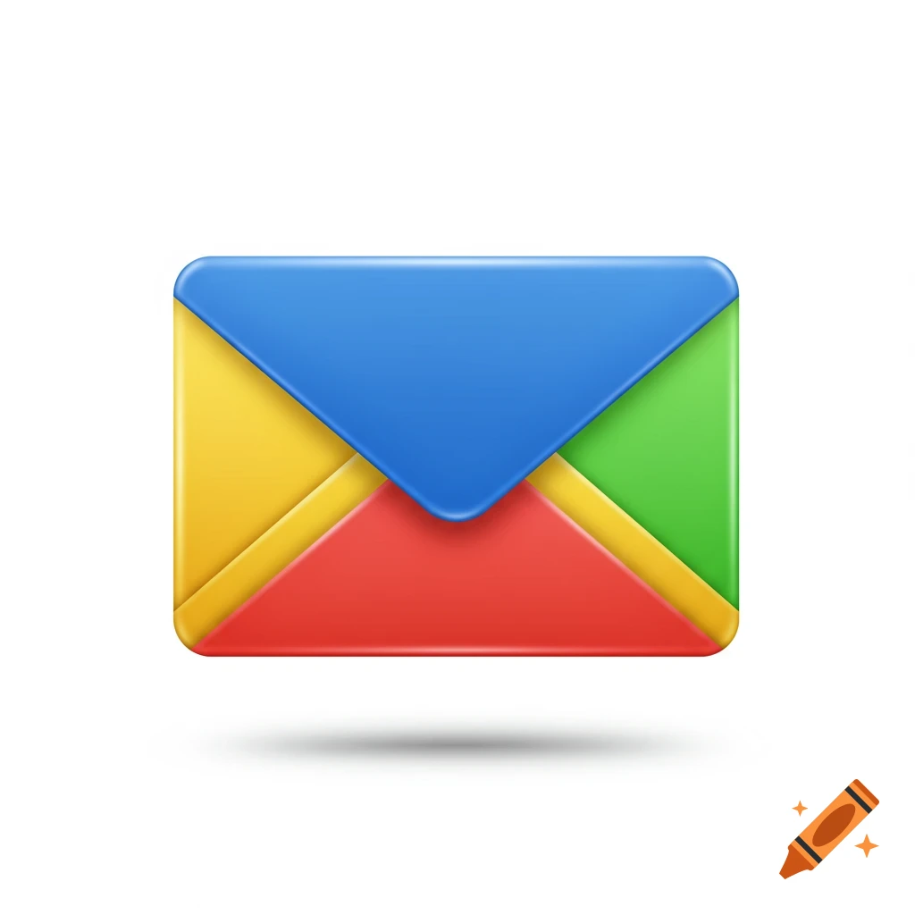 A colorful 3D email icon with a blue flap, yellow and red body, and a green corner, floating with a subtle shadow.