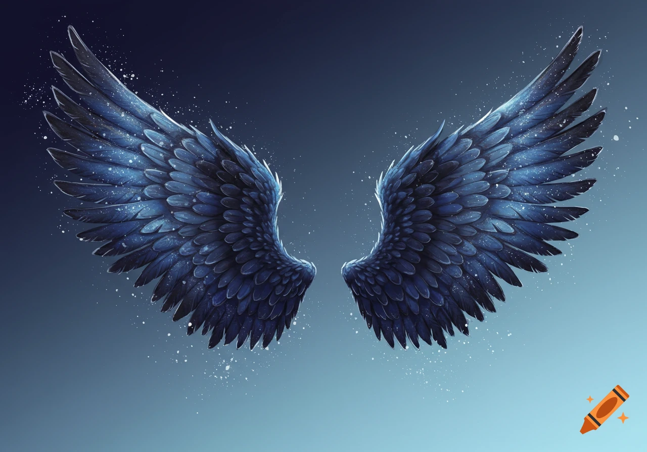 Angels Sky 新、旧　 SKYWINGS　ジャパメタ　クサメロ Angel wings against a starry sky on Craiyon