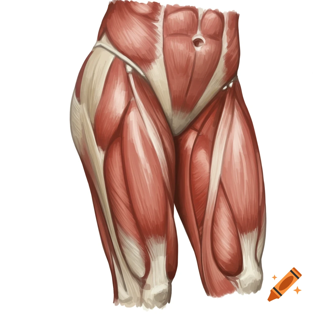 Anatomical illustration of the anterior thigh muscles on a white background.