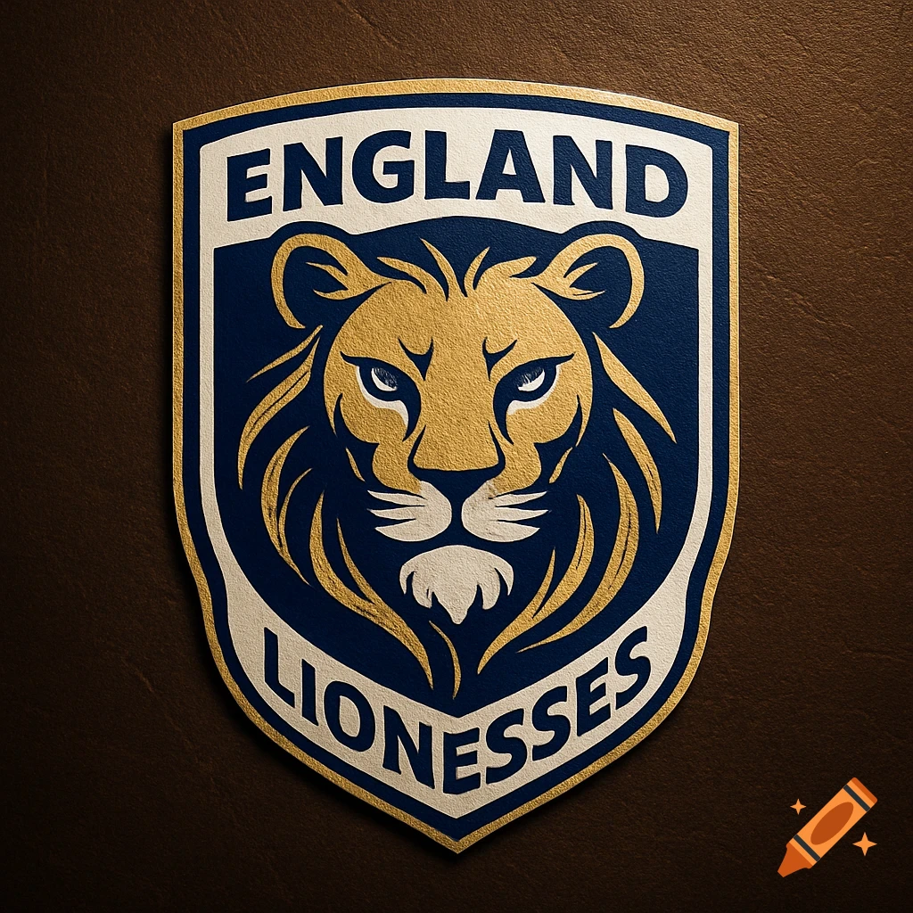 A gold and blue shield logo featuring a stylized lioness head, with 'ENGLAND' above and 'LIONESSES' below, on a textured background.
