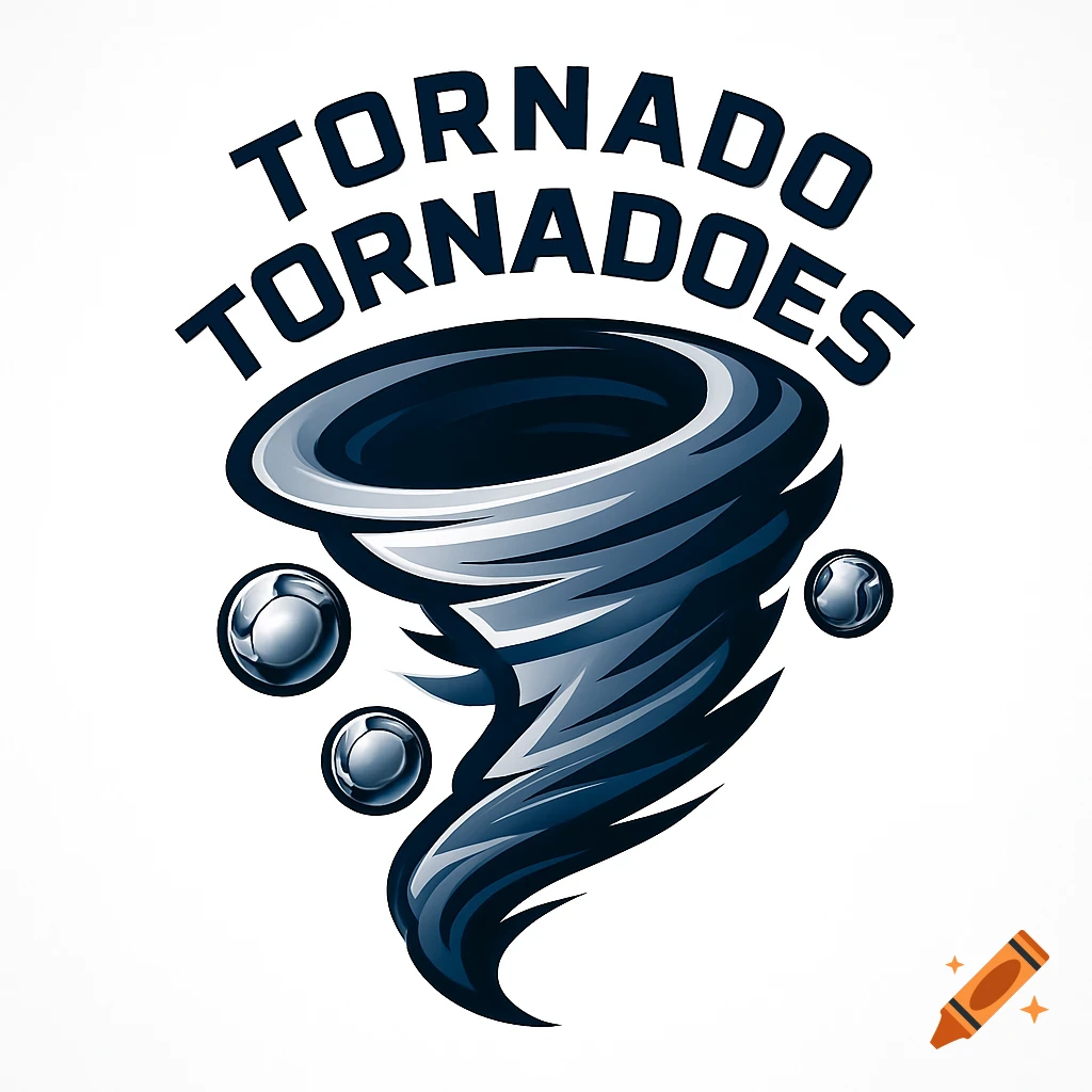 A stylized blue and white tornado logo with the words 'TORNADO TORNADOES' arched above it.