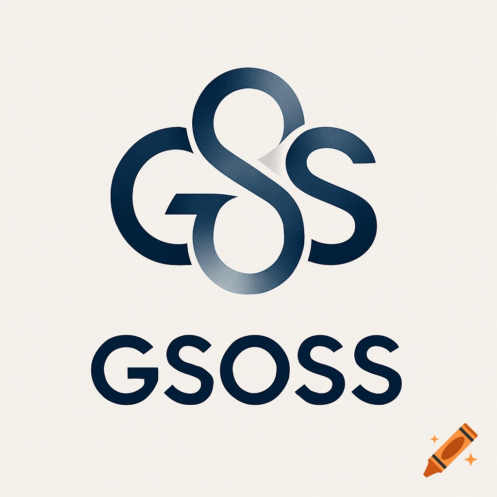 A dark blue stylized logo with interlocking G and S letters above the text "GSOSS" on a light background.
