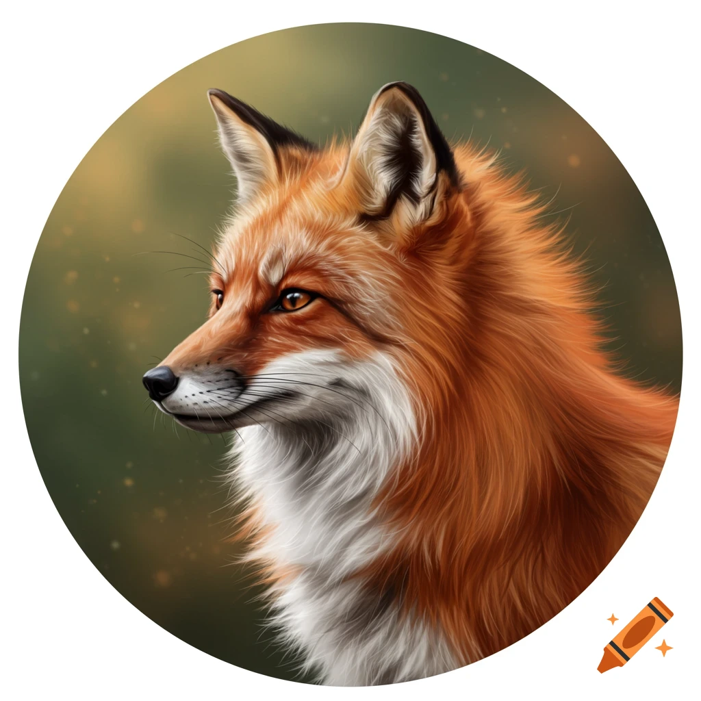 Detailed digital painting of a red fox in profile, looking left against a blurred natural background.
