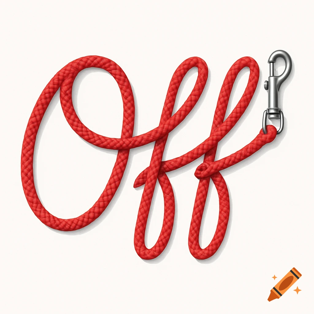 A red rope dog lead spells out the word "Off" on a plain white background.