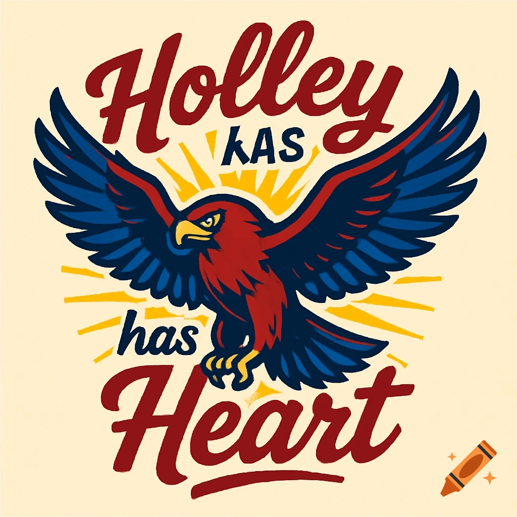 A retro-style logo featuring a red and blue eagle with outstretched wings and the text 'Holley KAS has Heart'.
