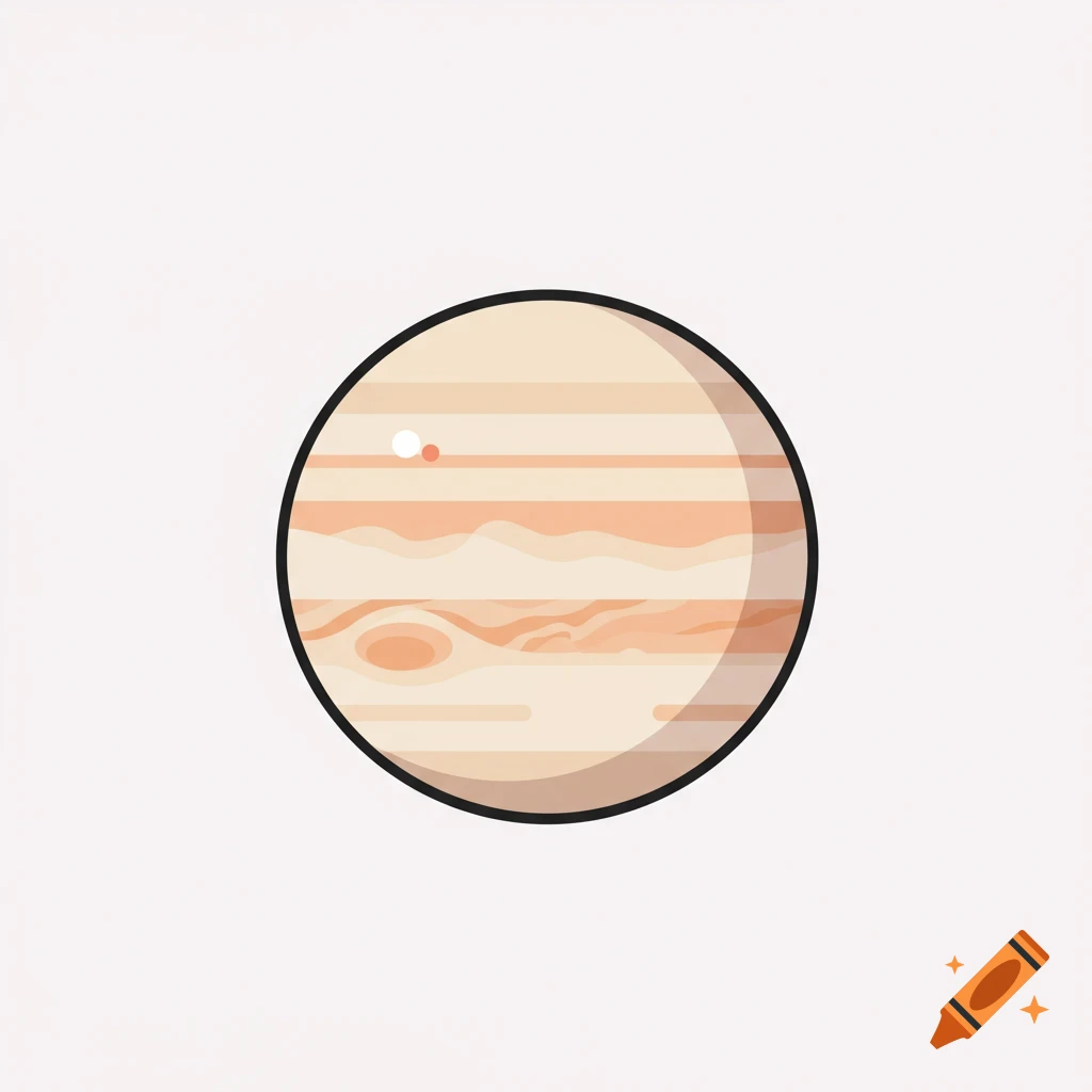 A clean, modern, and minimalist icon of the planet Jupiter with orange and beige bands on a white background.