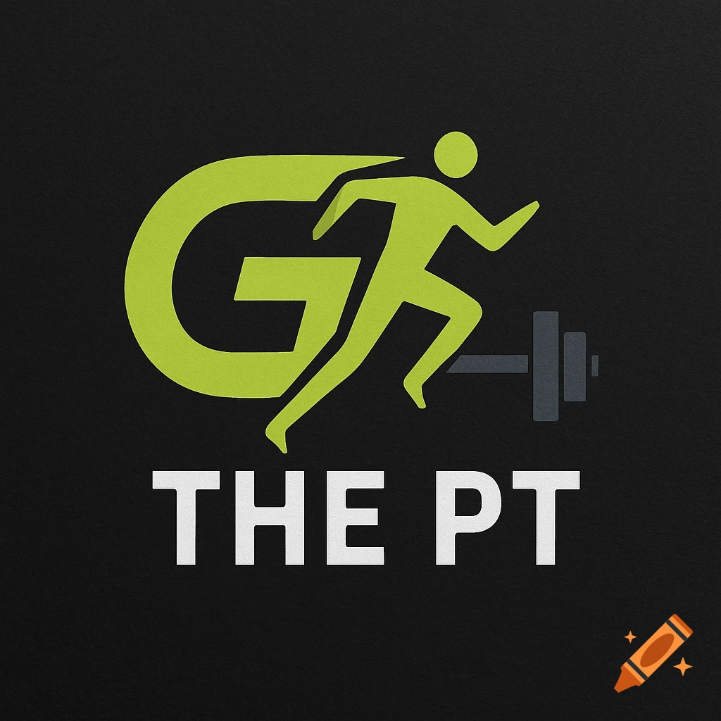 A green stylized G with a running person and barbell above the white text 'THE PT' on a black background.