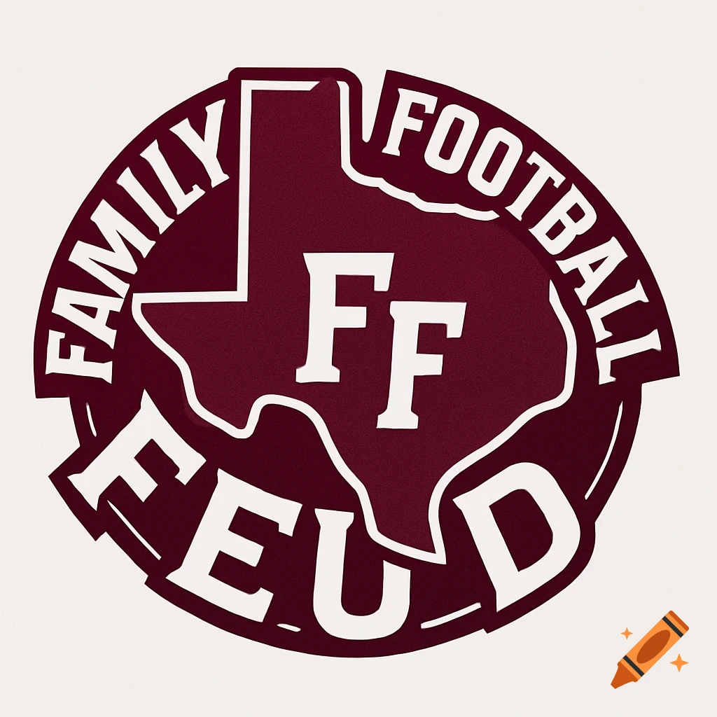 A maroon circular logo featuring a white outline of the state of Texas, with 'FAMILY FOOTBALL FEUD' text and 'FF' inside.