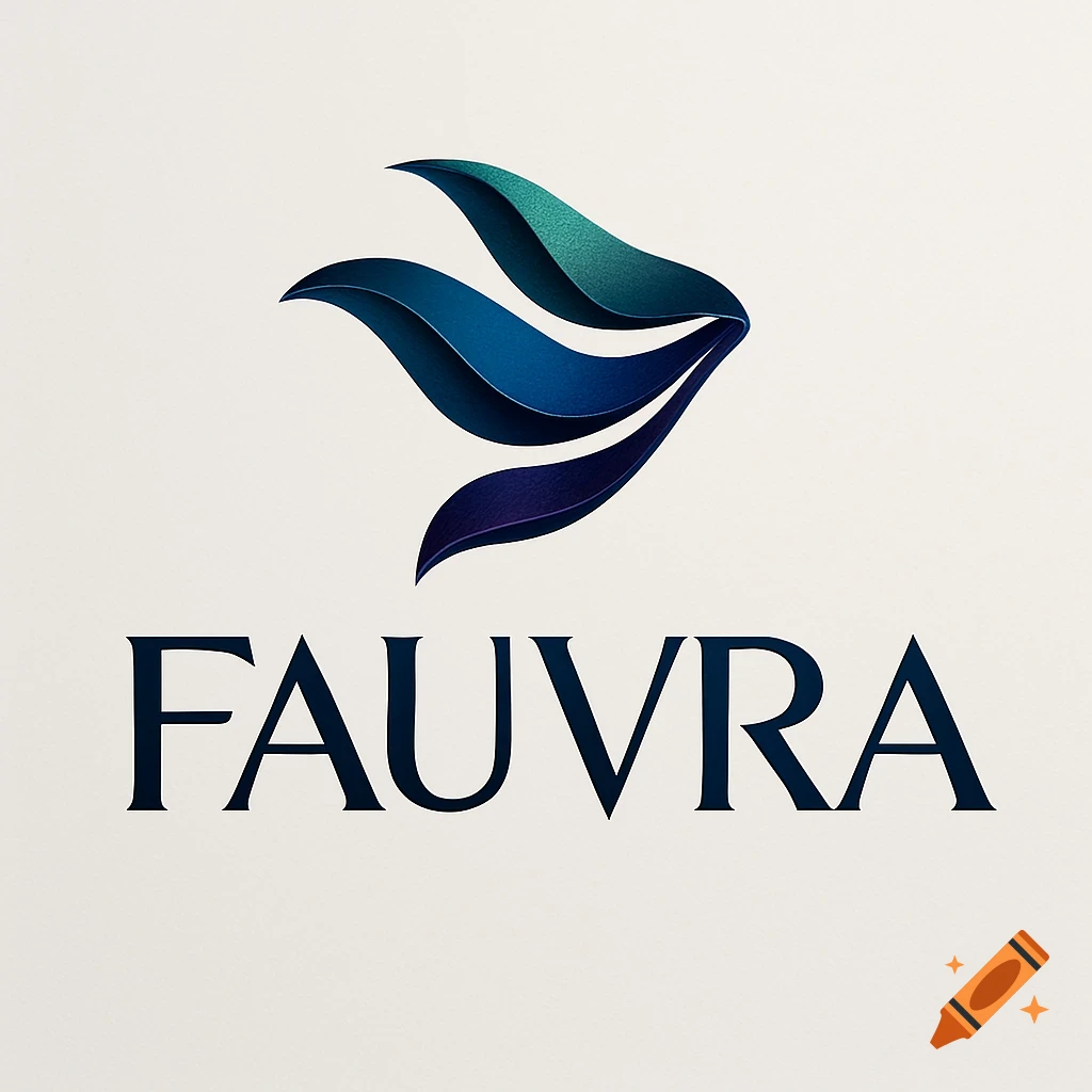 Abstract logo with flowing blue and green shapes above the word FAUVRA in dark serif font.
