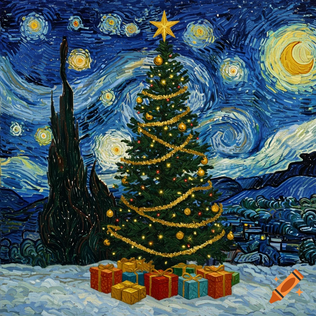 Christmas tree. Winter..Oil painting. Very detailed drawing