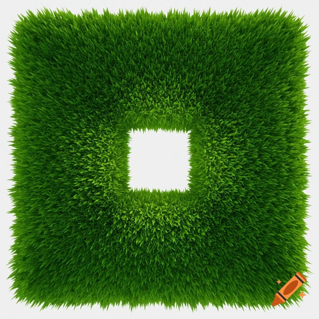 A square patch of vibrant green grass with a smaller square cutout in the center, set against a white background.
