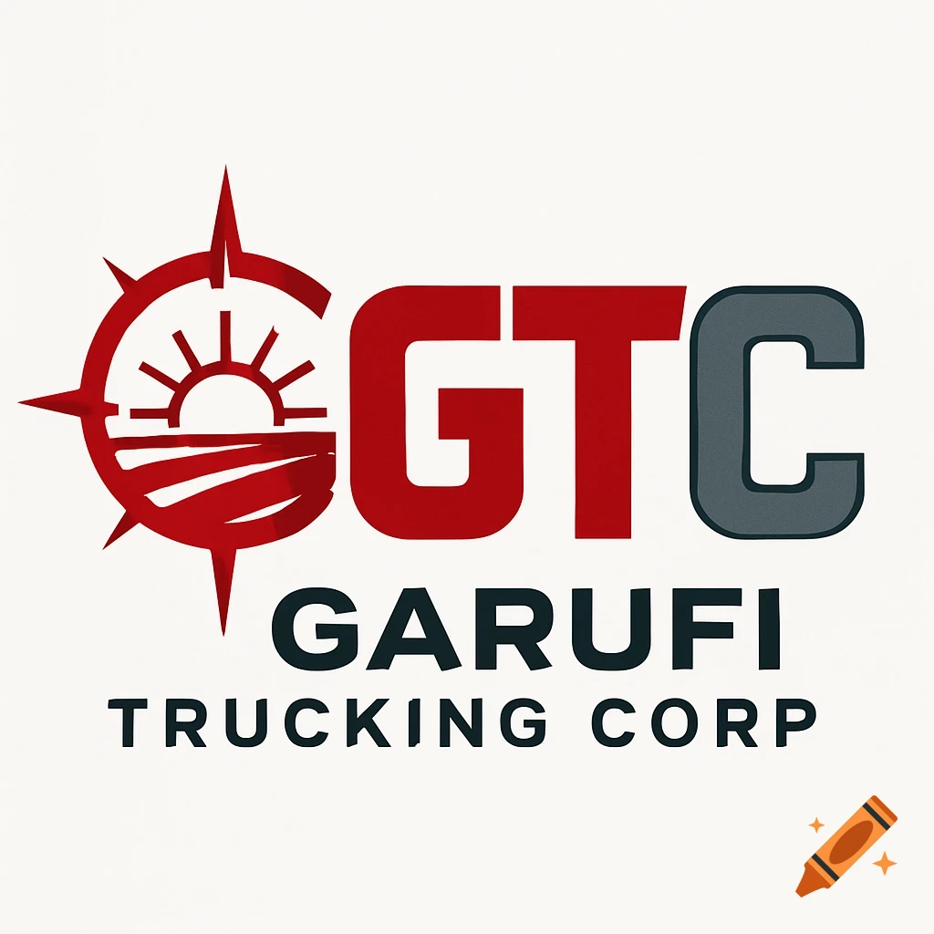 A red, gray, and black logo for GTC Garufi Trucking Corp with a stylized compass and sun icon.