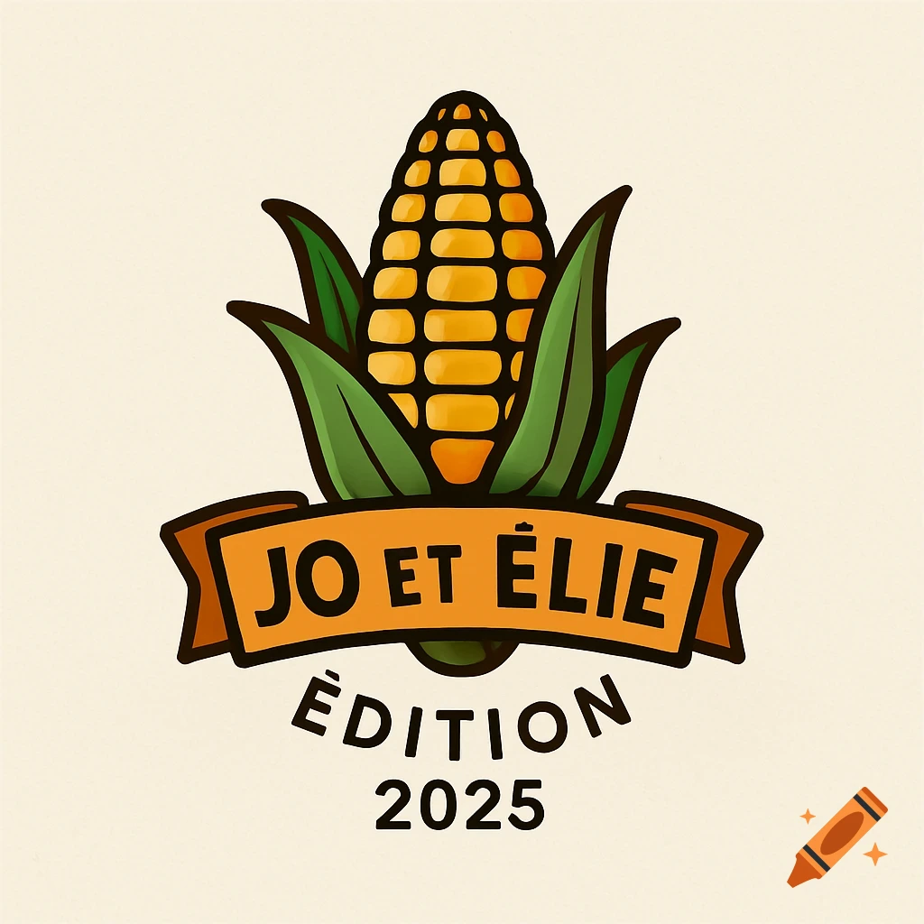 A stylized logo featuring an ear of corn with green husks, above an orange ribbon banner with "JO ET ÉLIE" in bold. Below, "ÉDITION 2025" is displayed.