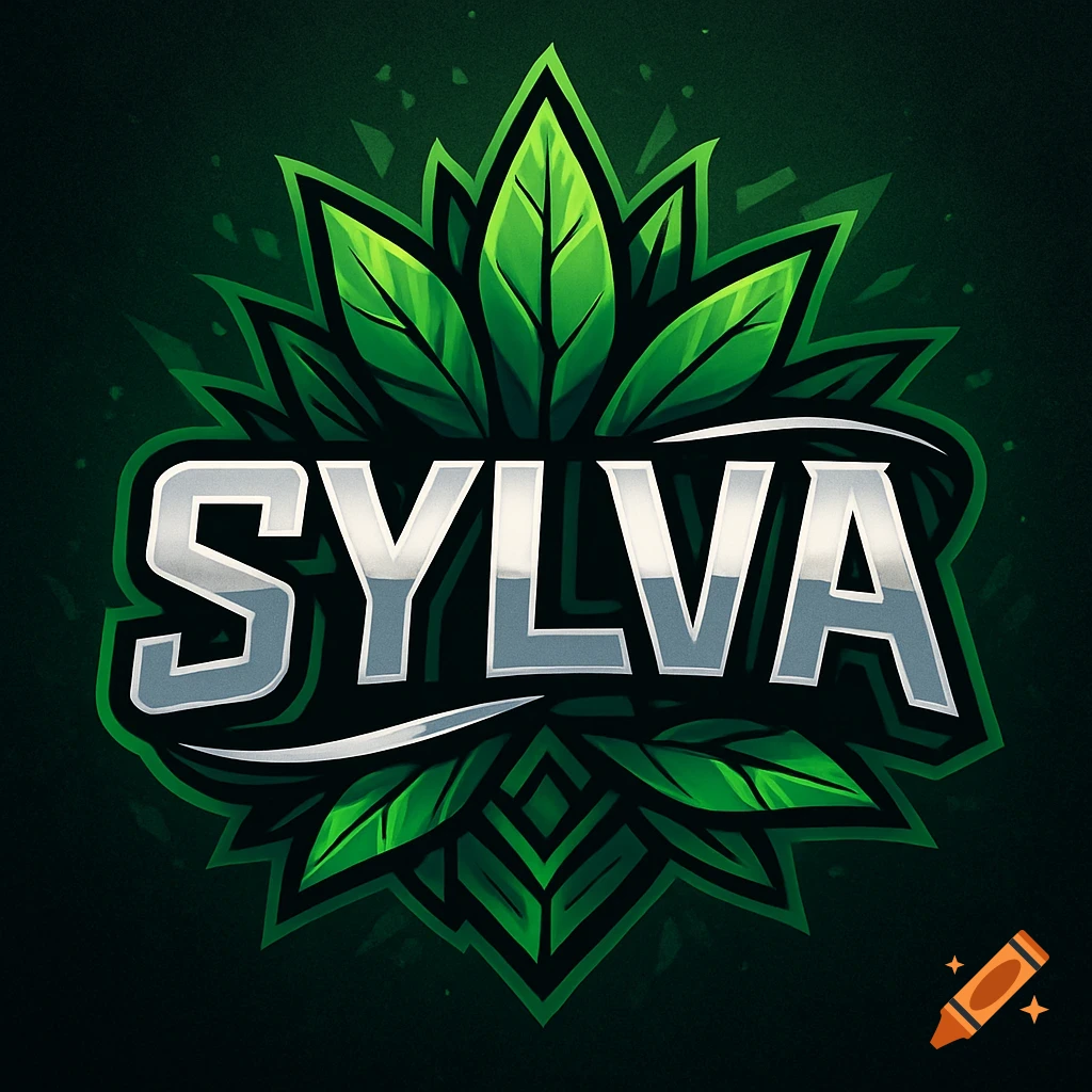 A stylized esports logo featuring the word SYLVA in silver text against a dark green background with green leaves.