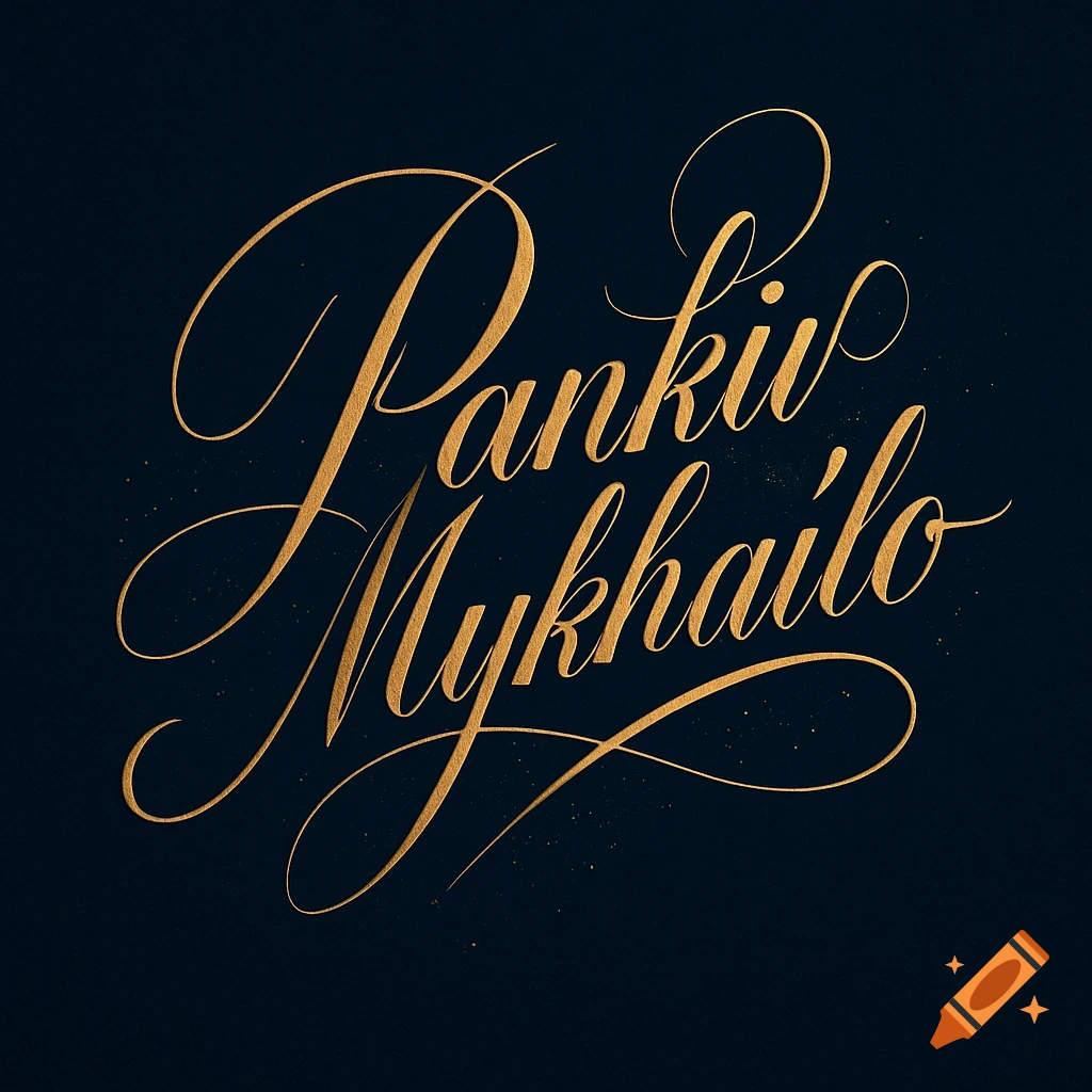 Golden calligraphy spells 'Pankiv Mykhailo' on a dark background.