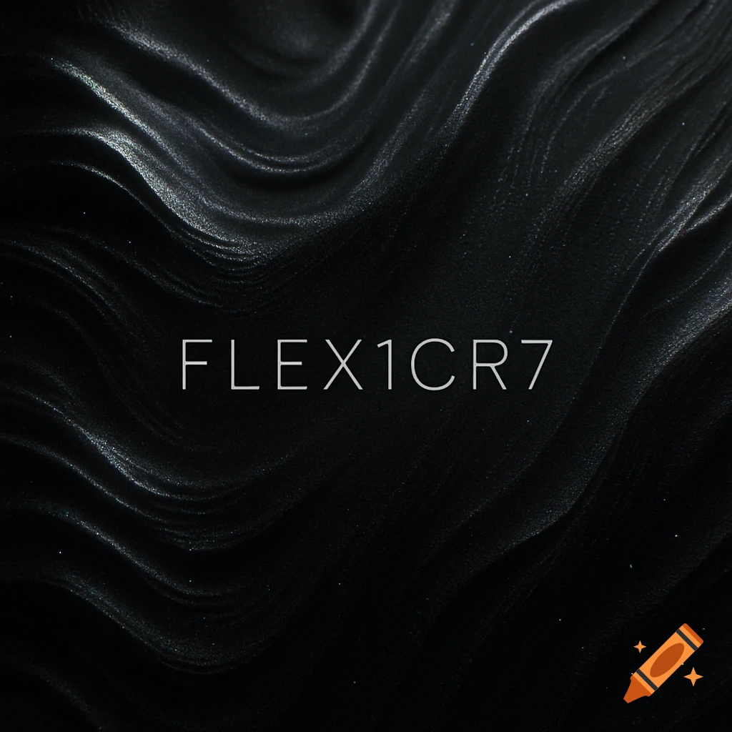 White text FLEX1CR7 on a dark, wavy, textured background with subtle highlights.