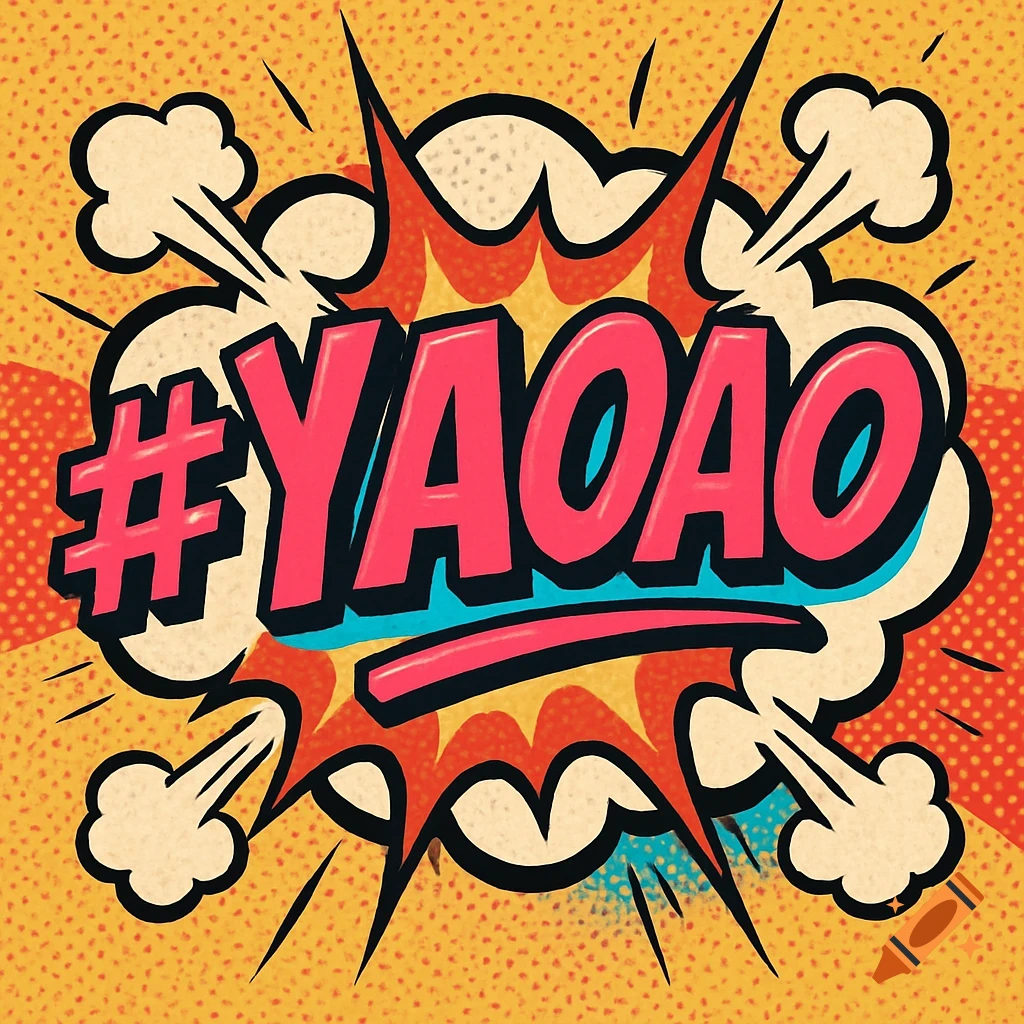 Comic book explosion graphic with the text #YAOAO in a vibrant pop art style.
