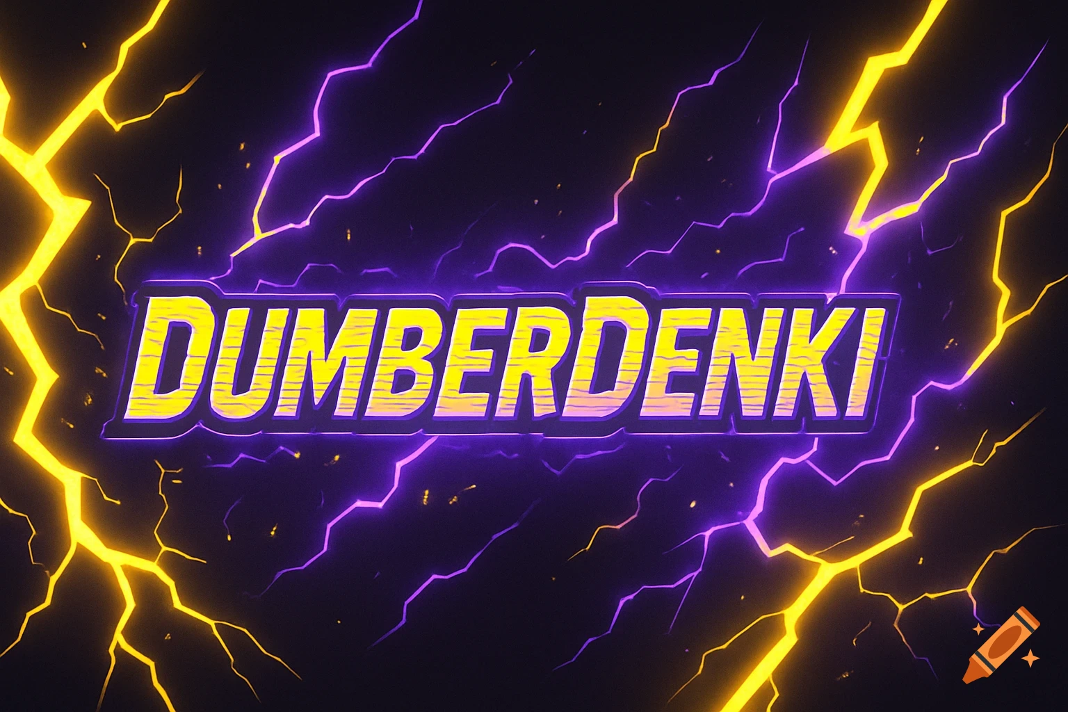 Bold yellow text 'DUMBERDENKI' with purple glow on a dark background, surrounded by jagged yellow and purple lightning bolts.