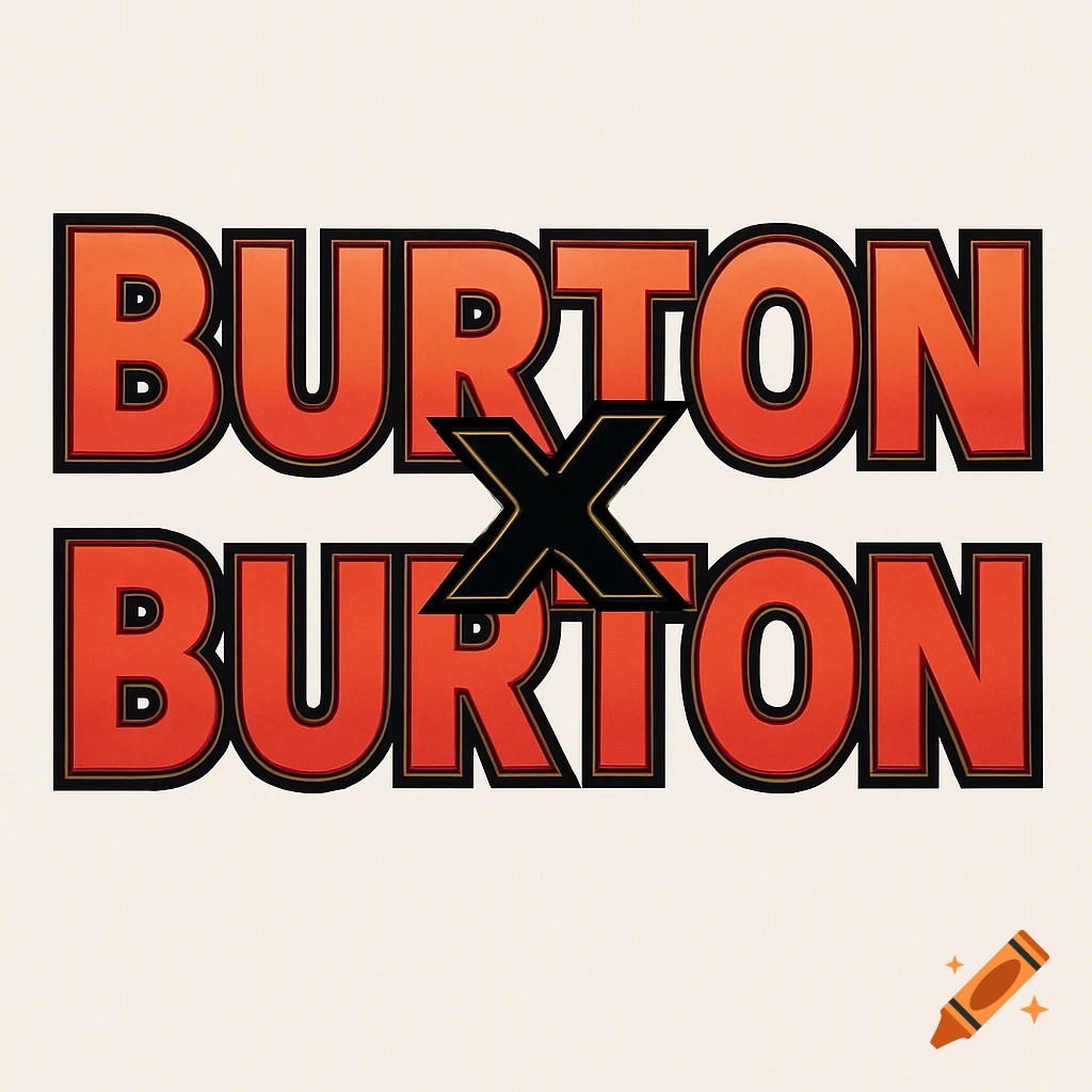 A logo featuring the word BURTON stacked twice, separated by a large black X, all in a bold, orange-red font with black outlines.