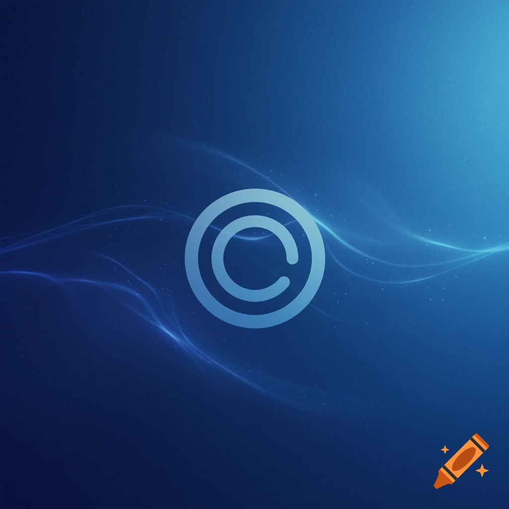 A light blue copyright symbol icon on a wavy dark blue abstract background.