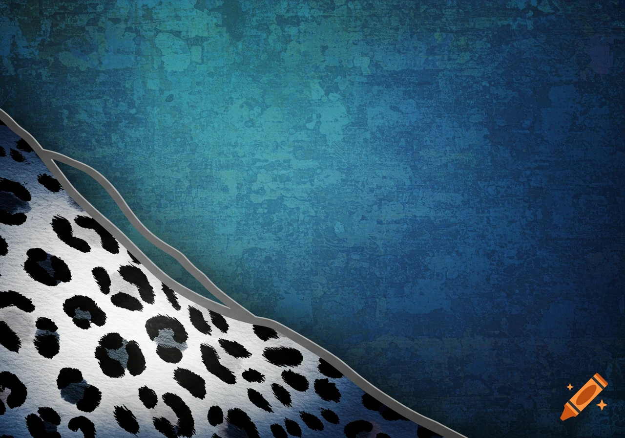 Textured blue background with a diagonal section of black and white leopard print separated by gray lines.