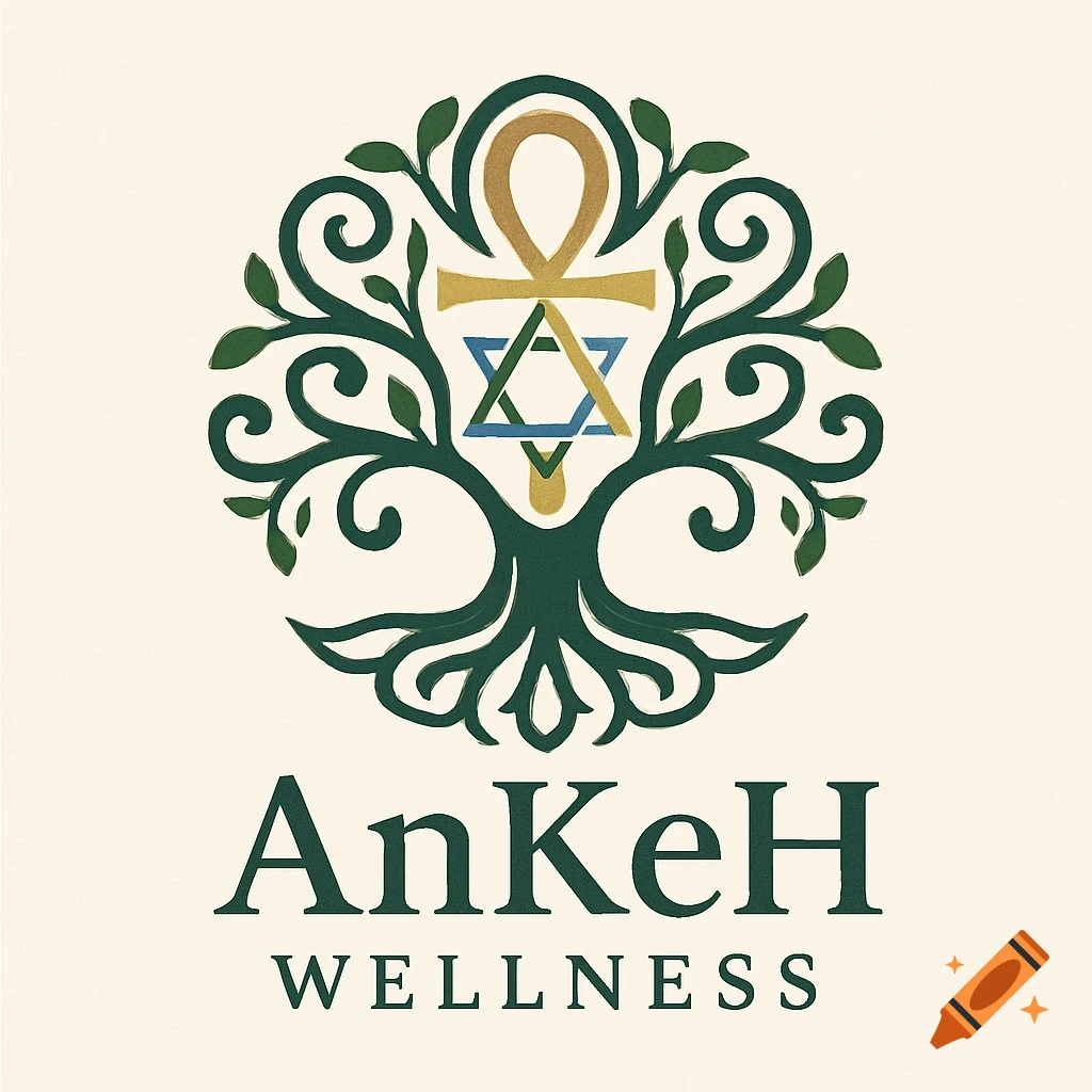 A logo featuring a dark green tree of life with an ankh and a Star of David at its center, with the text "AnKeH WELLNESS" below.