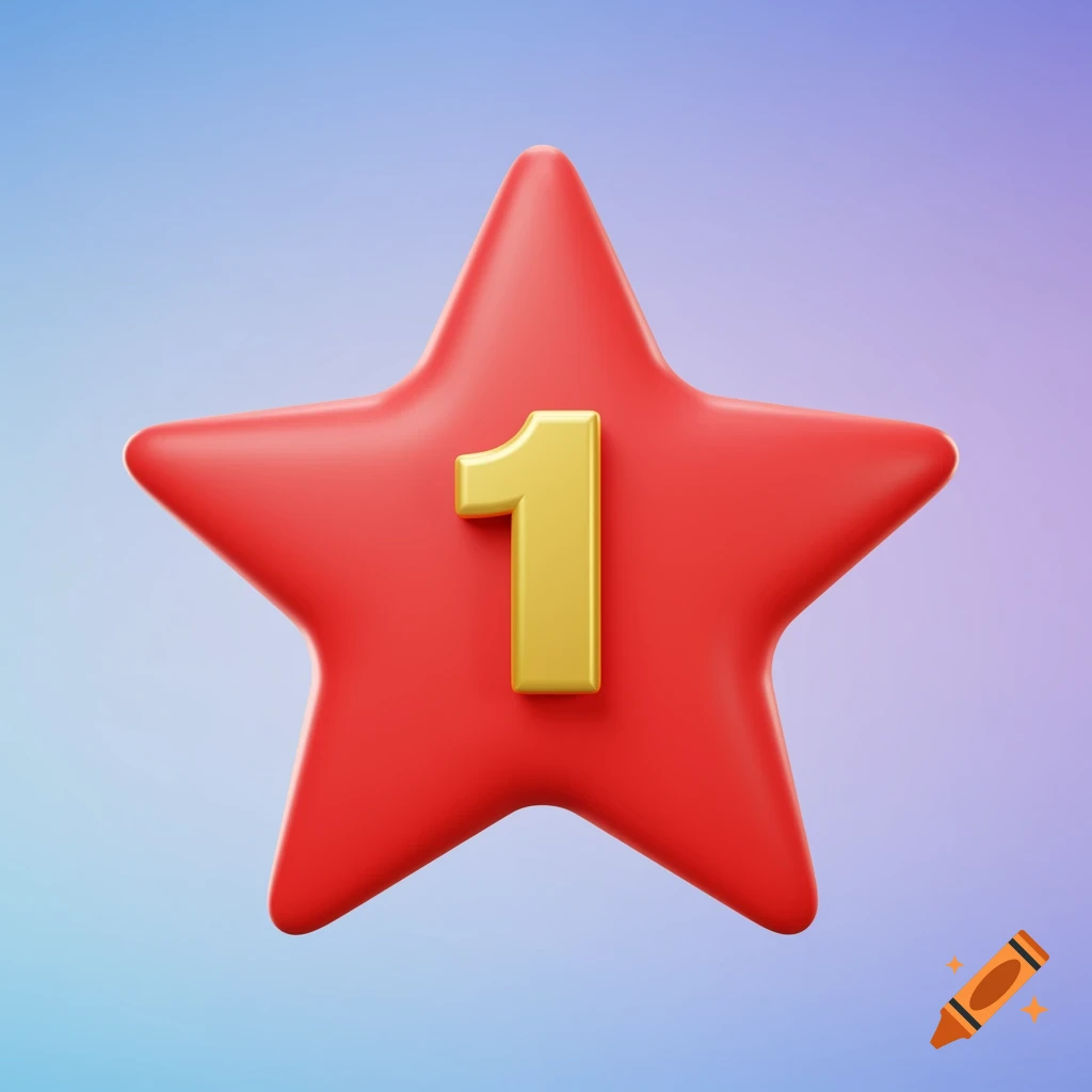 A 3D cartoon red star with a golden number one in the center.