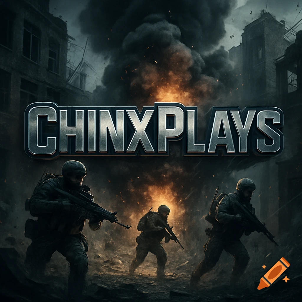A gritty, cinematic image featuring the 'CHINXPLAYS' logo above three soldiers advancing through urban ruins with smoke and explosions.