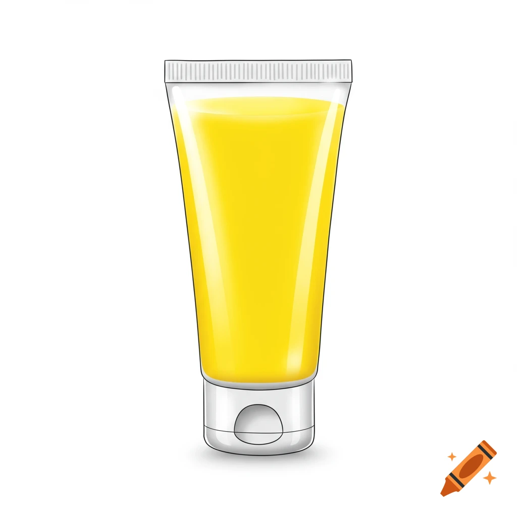 A simple clipart illustration of a yellow tube of liquid with a white cap, on a white background.