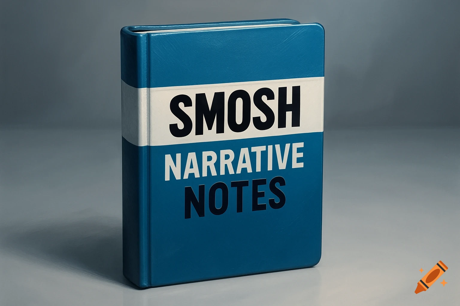 A blue notebook with a white stripe, featuring the words "SMOSH NARRATIVE NOTES" in black text on the cover.