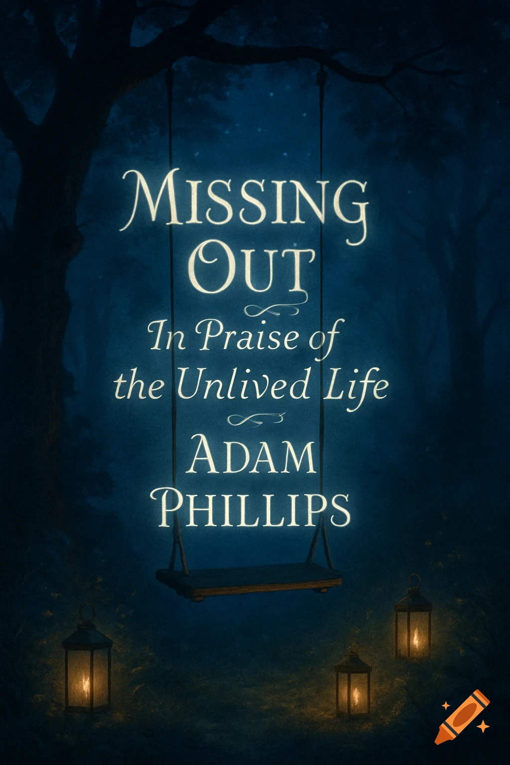 Book cover titled 'Missing Out' on a dark, dreamy background with a swing and glowing lanterns in a forest at night.