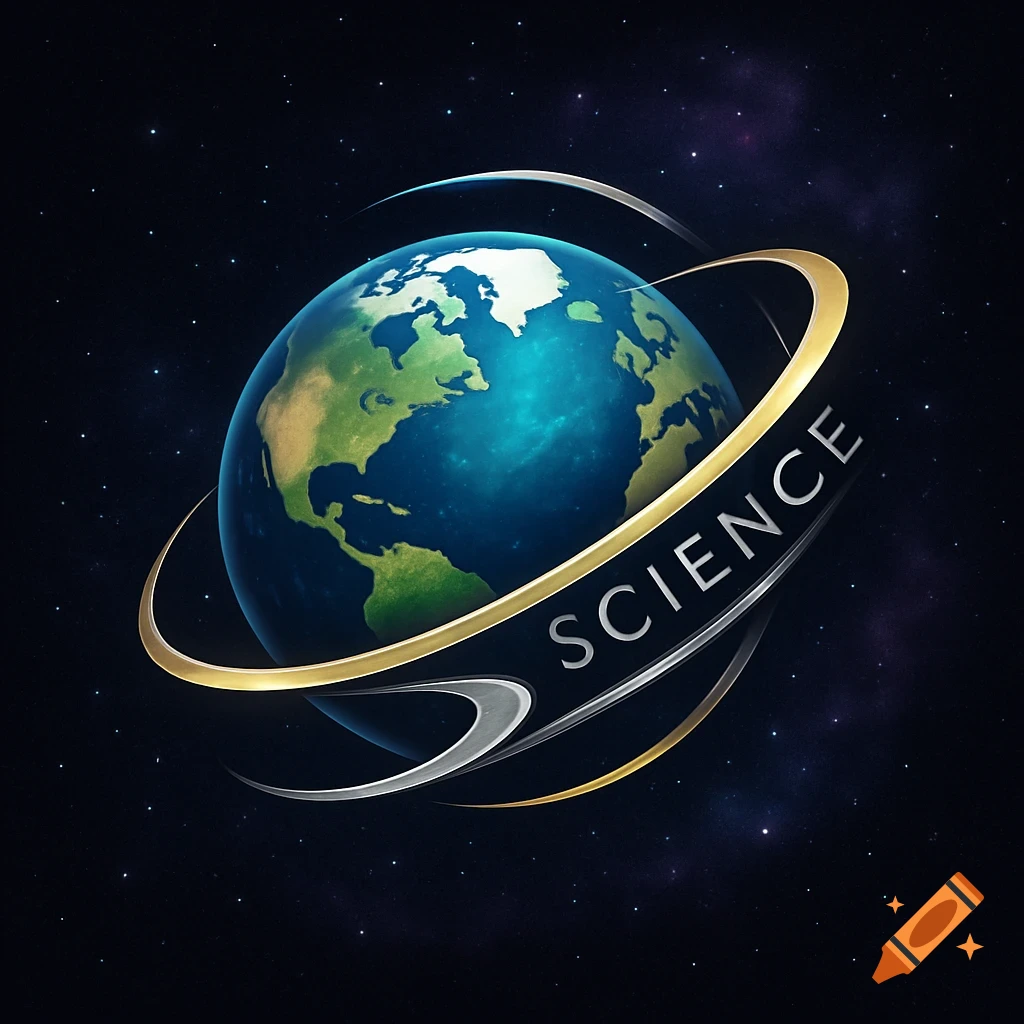 A stylized logo featuring the Earth surrounded by golden and silver rings, with the word 'SCIENCE' on one of the rings, against a starry space background.