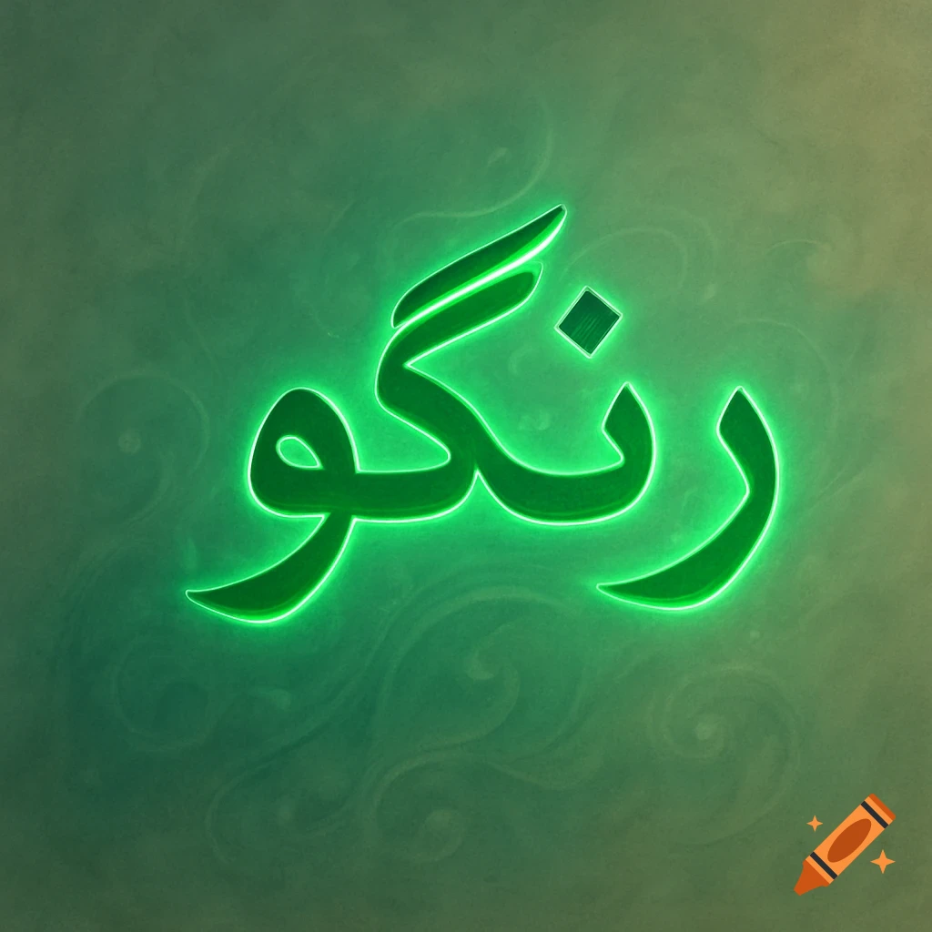 The Persian word 'Rango' in vibrant green glowing script on a textured, swirling green and yellow-brown background.
