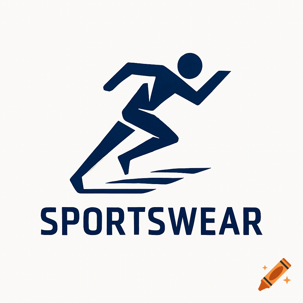 A simple blue silhouette logo of a runner with the word 'SPORTSWEAR' below.