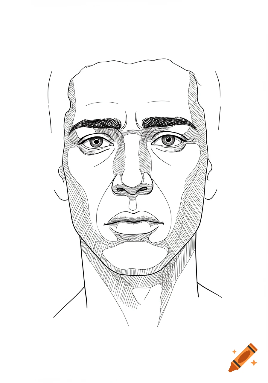 Simple line art drawing of a man's worried face.