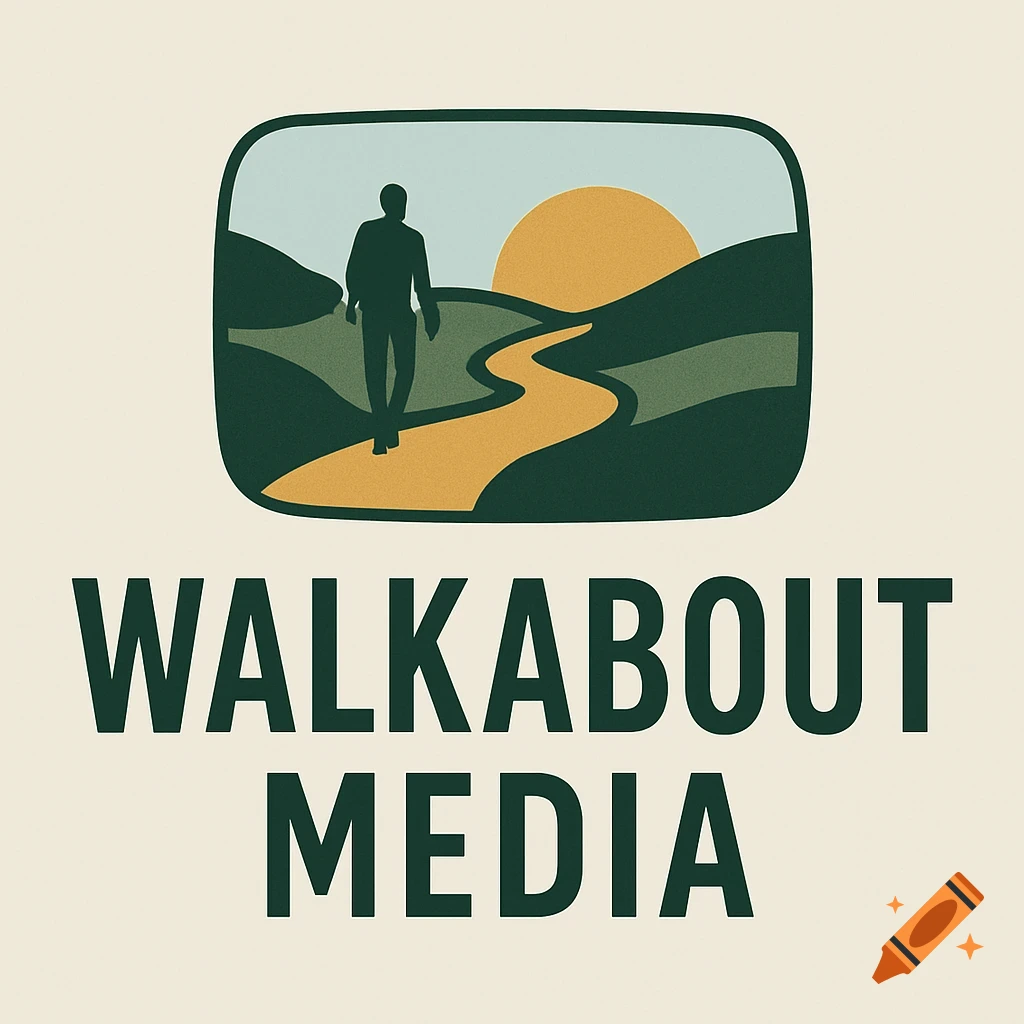 A simple logo for 'WALKABOUT MEDIA' showing a person walking on a path towards a sunset in a rounded frame.