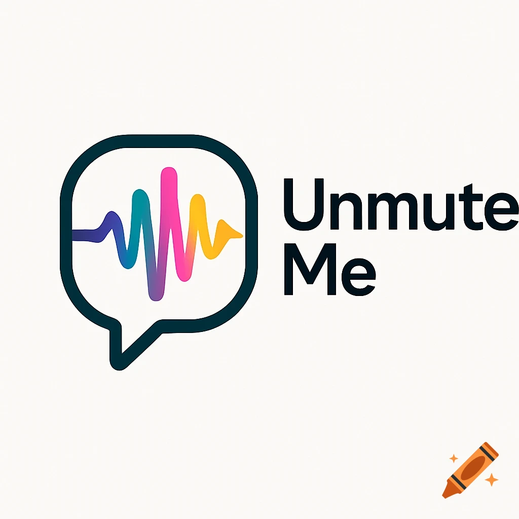A logo featuring a chat bubble with a colorful sound wave inside and the text 'Unmute Me' next to it.