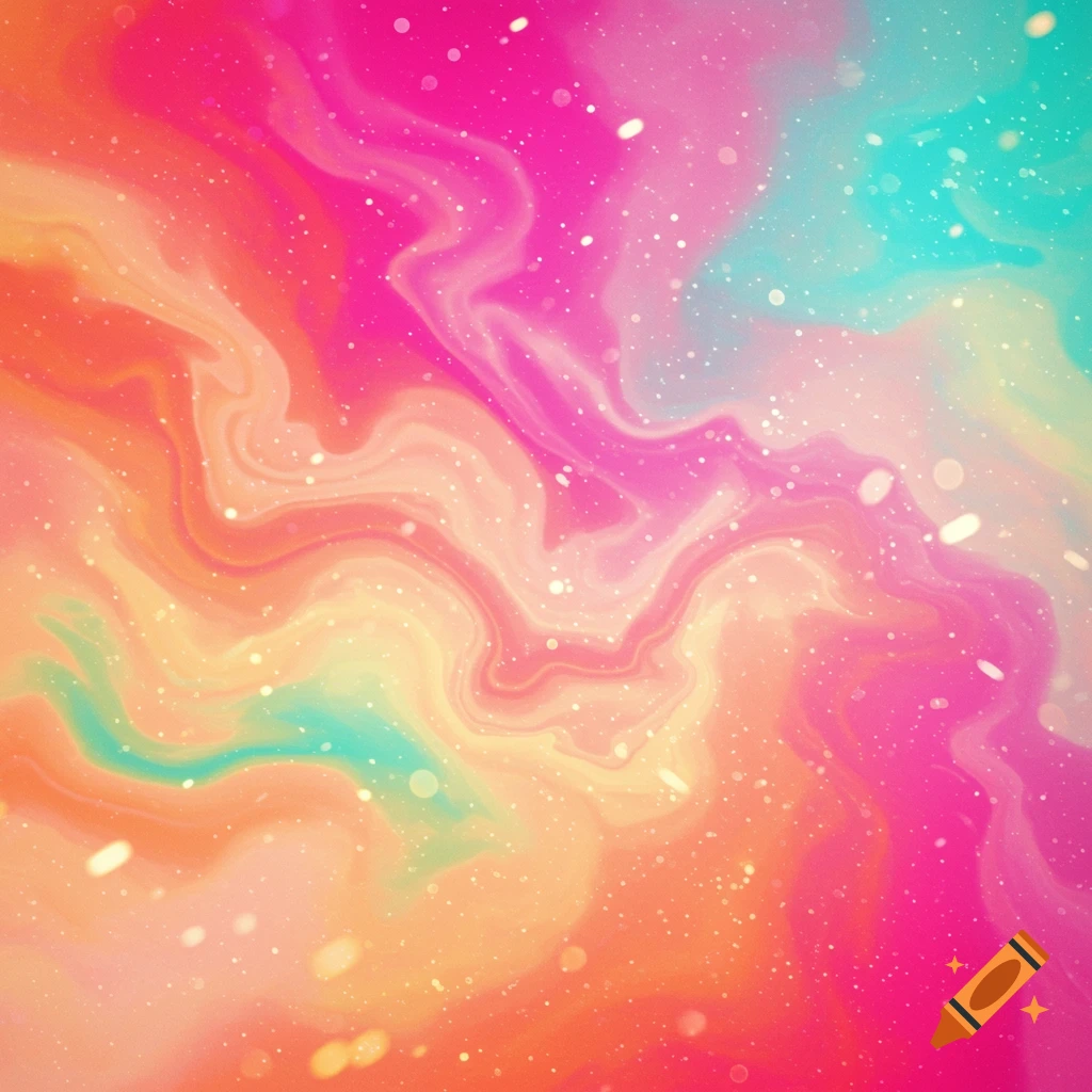 A vibrant abstract background with swirling fuchsia, orange, yellow, and blue hues, dotted with white speckles.