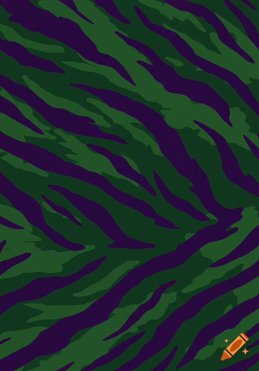 Forest green and purple tiger stripe camouflage pattern.