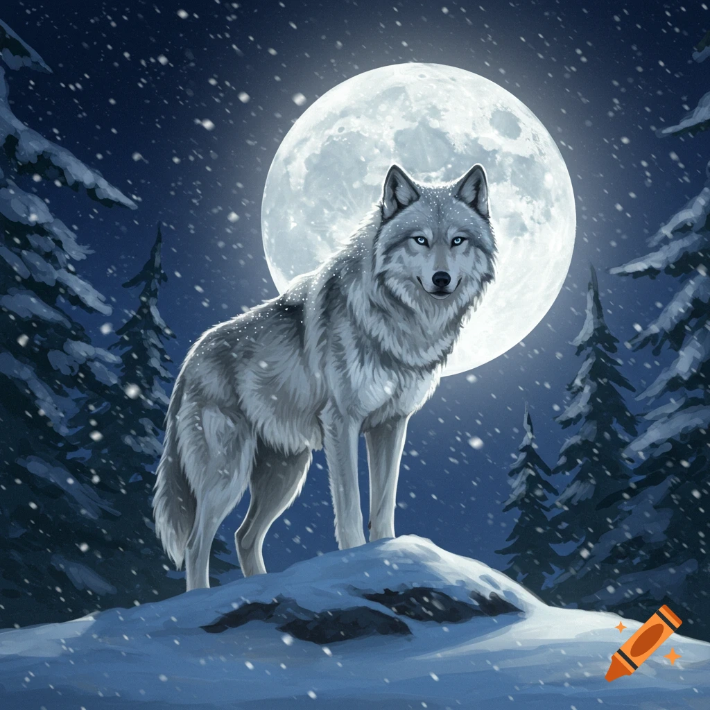 A wolf howling at a large moon. on Craiyon
