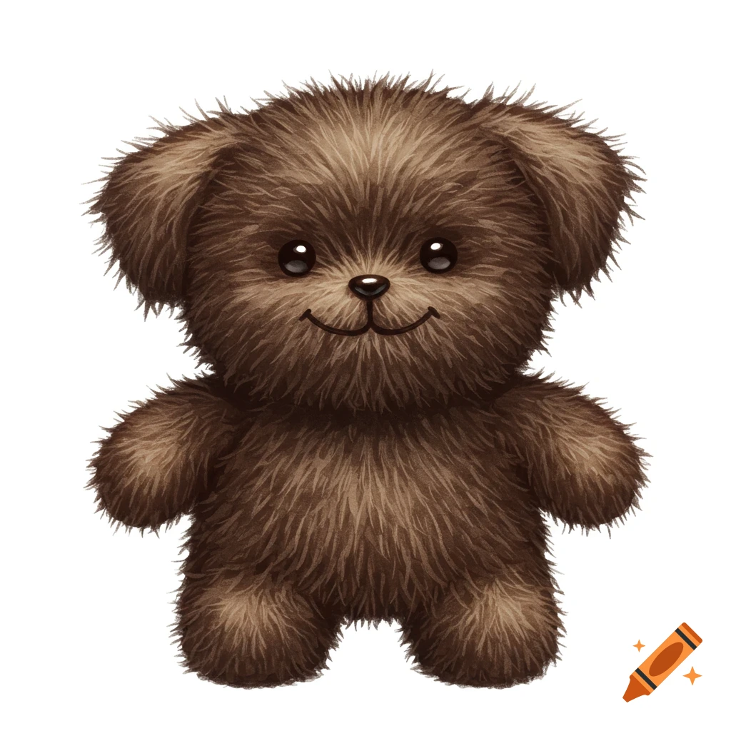 A fluffy brown teddy bear toy illustration on a white background.